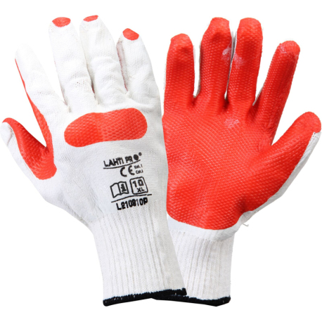 Rękawice brukarskie lateksowe czerwono-białe 12 par Lahti Pro L210910W
